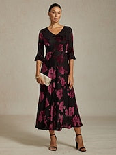 Women's Midi Dress Velvet Dress Elegant Wedding Guest