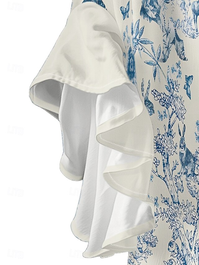 Women's Blouse Ruffle Print Floral Stylish Modern 3/4