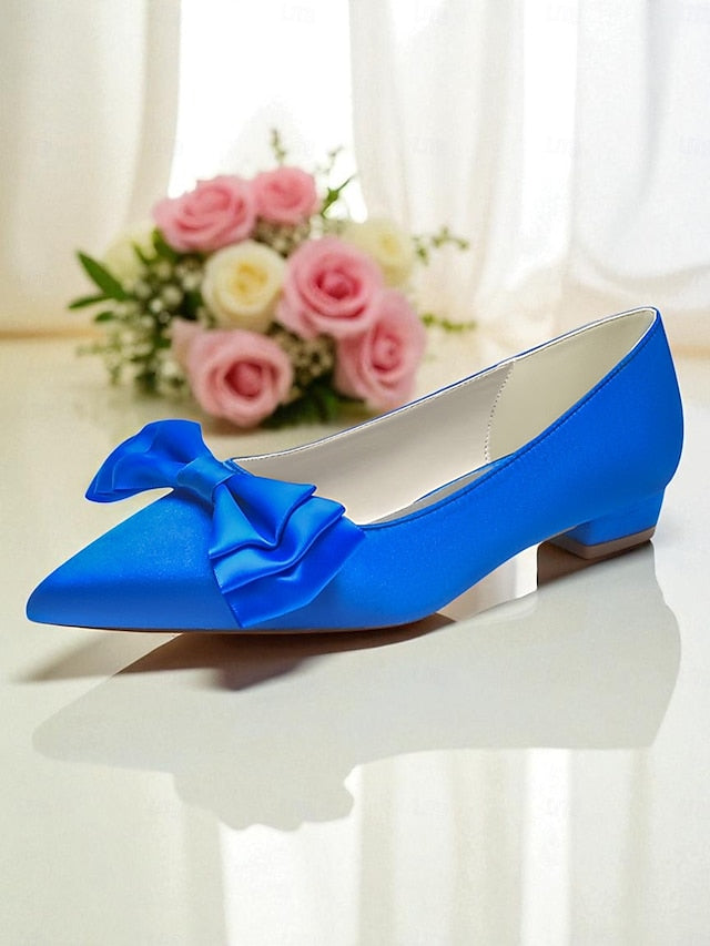 Women's Pointed Satin Bow Green - Flats Toe Elegant