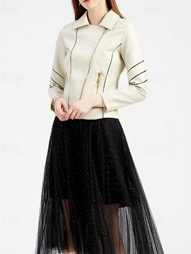 Leather Women's Pocket Jacket Faux Comfortable Zipper