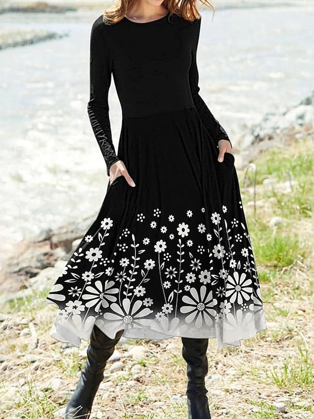Women's Midi Dress A Line Dress Fit And Flare Dress
