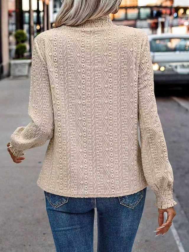 Women's Popover Shirt Casual Shirt Blouse Eyelet Solid