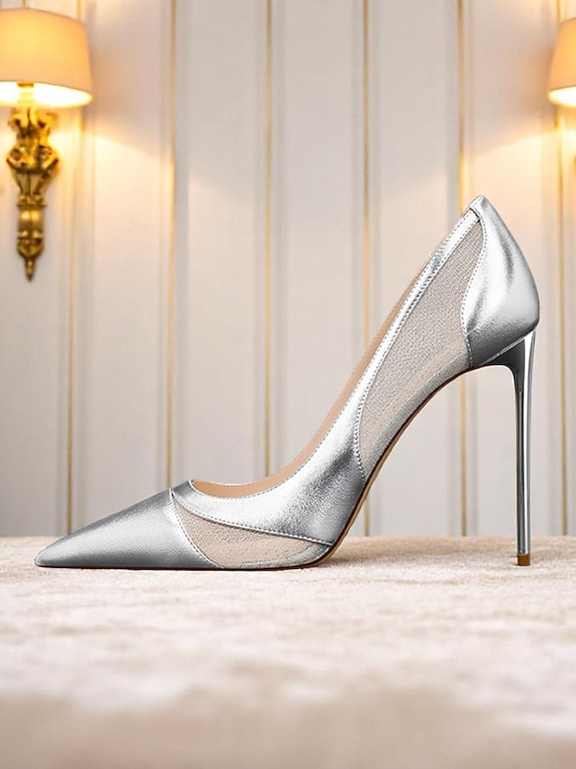 Mesh Toe Women's Pumps Suede Pointed Nude with Detailing