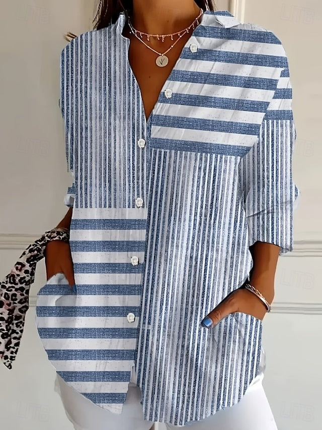 Women's Shirt Blouse Patchwork Buttons Print Graphic