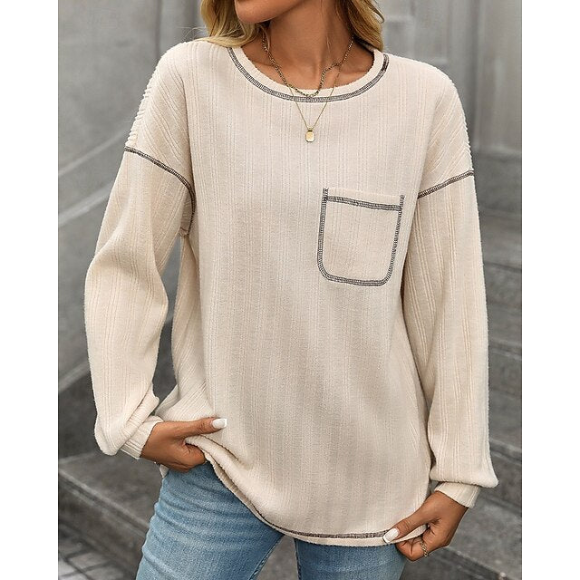 Women's Pullover Sweatshirt Casual Tops with Pockets Long