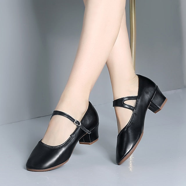 Women's Mary Jane Gold Dance with Buckle Shoes Low Heel