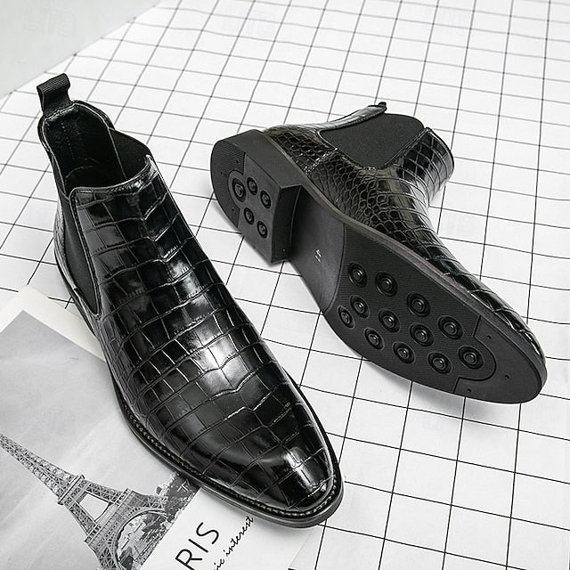 Brown Boots Men's Crocodile Chelsea Pattern Slip-On –