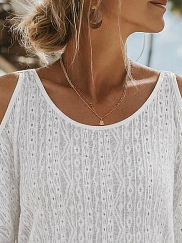 Women's T Shirt Lace Splicing Top Tee Top Lace Plain