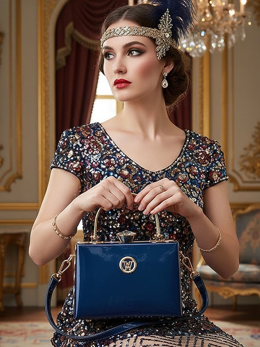 Evening Handbag Patent Burgundy with Leather Women's Gold