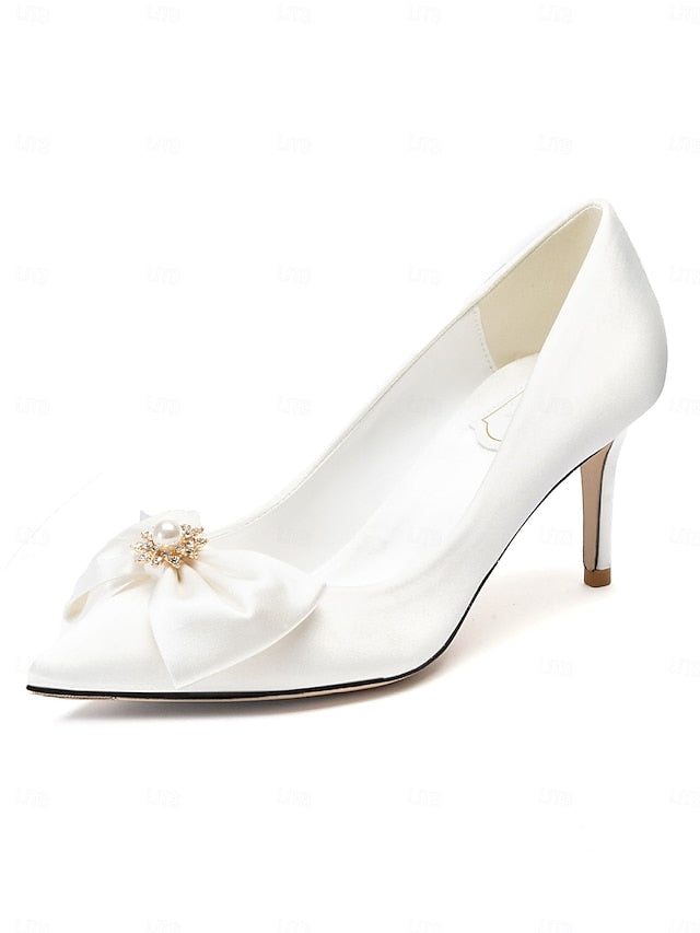 Satin – Women's Pumps Wedding Chic Bow Pointed Toe
