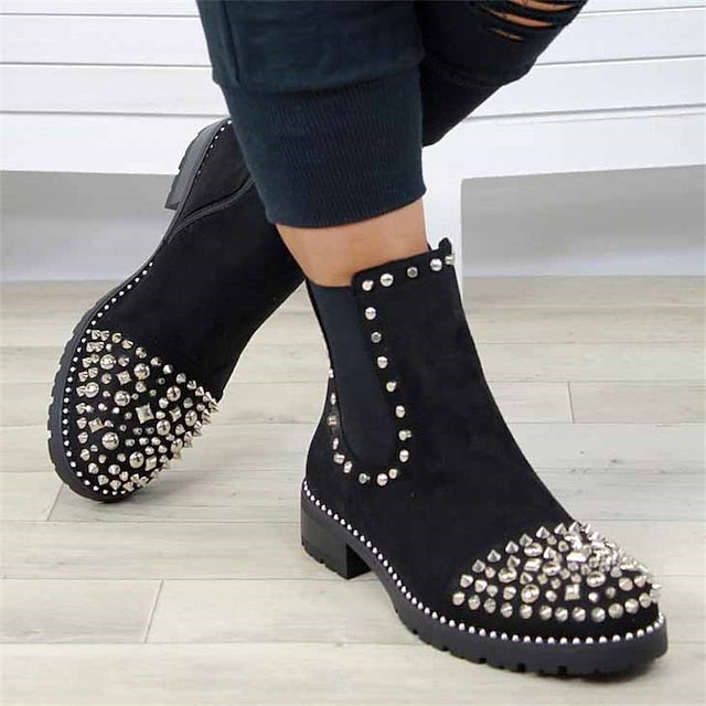 Sole for Ankle Women – Black Chelsea Chunky Boots Studded