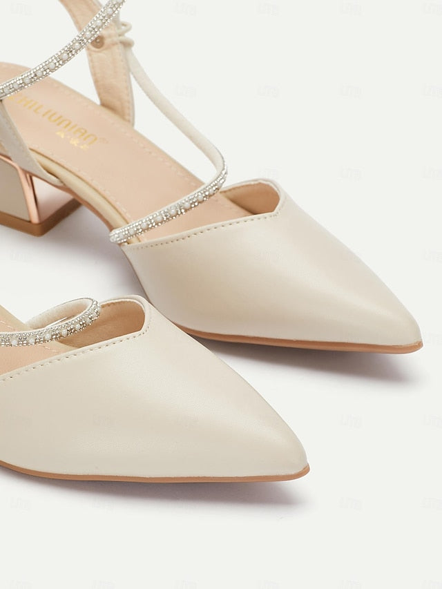 Toe Slingback Heels Rhinestone with Elegant Women's Pointed