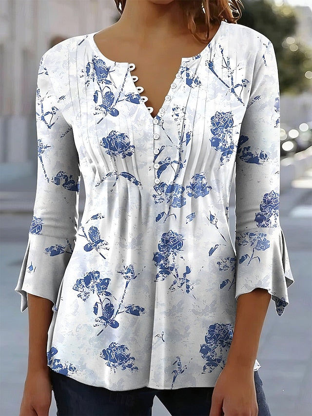 Women's T-Shirt  Floral Graphic Elegant 3/4 Length Sleeve