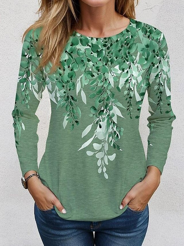 Women's T shirt Crew Neck Long Sleeve Tunic Casual Print