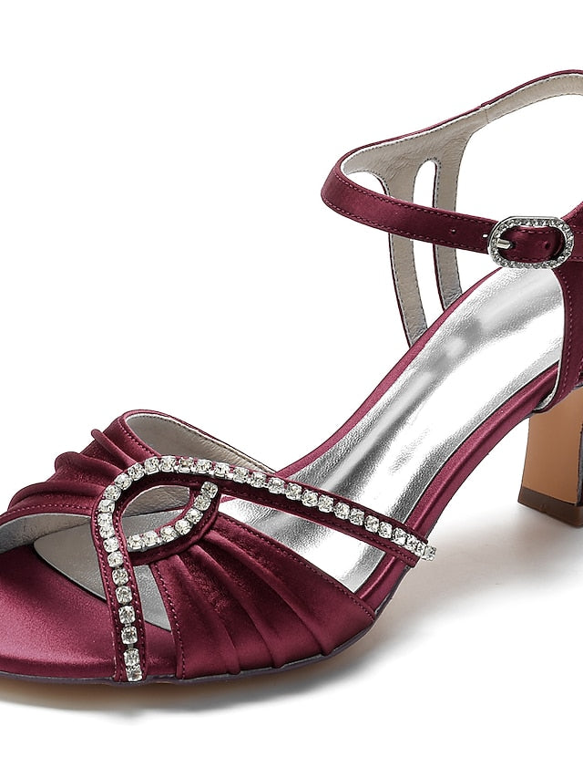 Women's – Rhinestone Heeled Navy Satin Sandals Blue