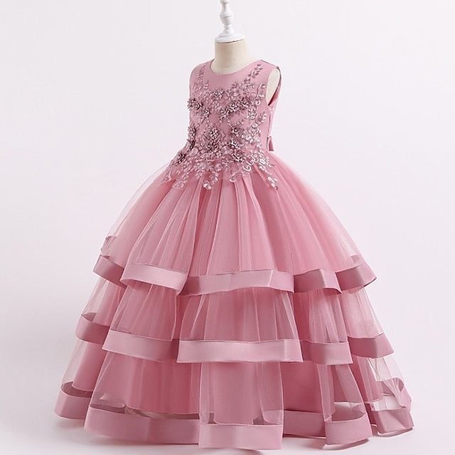 Sleeveless Kids Colored Wedding Party Girls' Dress Solid