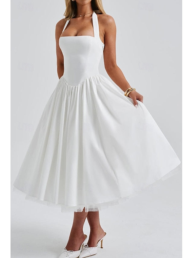 Women's Midi Dress White Dress Graduation Dress Fashion