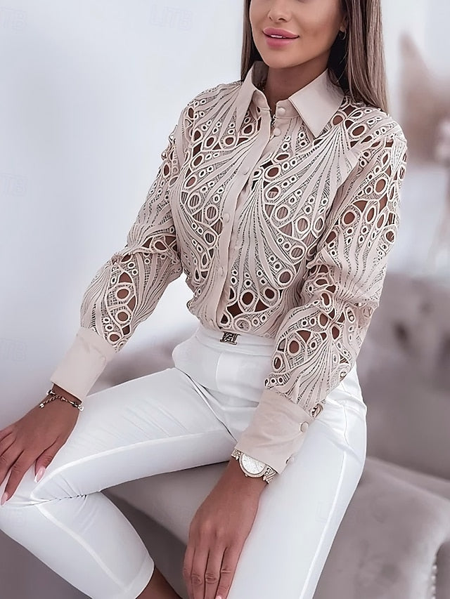 Women's Blouse Hole Hollow Solid / Plain Color Elegant Lace
