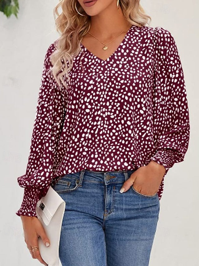 Women's T Shirt Print Floral Casual Long Sleeve V Neck