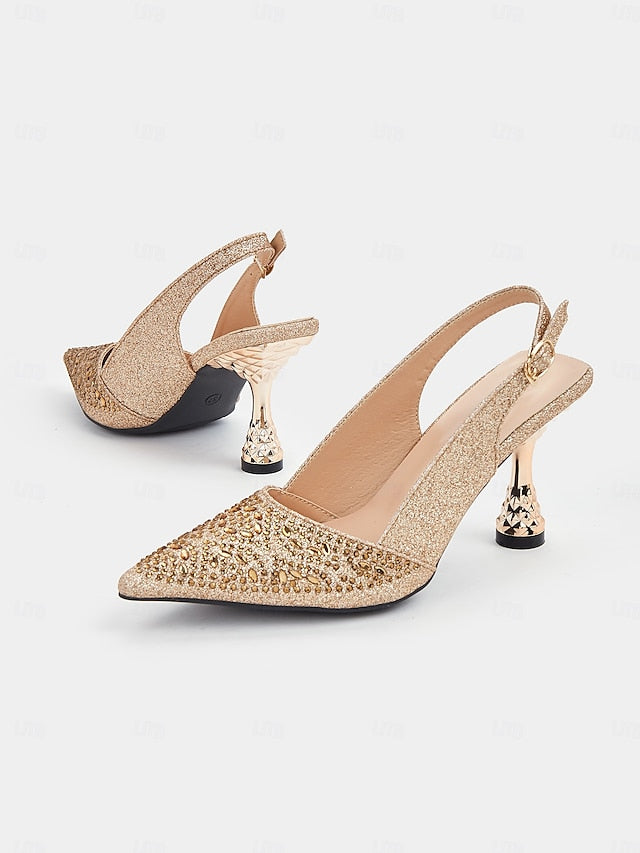 Sparkling Pointed Toe Pumps Women's – Slingback Glitter
