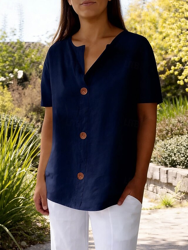 Women's Summer Shirt Casual Shirt Blouse Solid Color