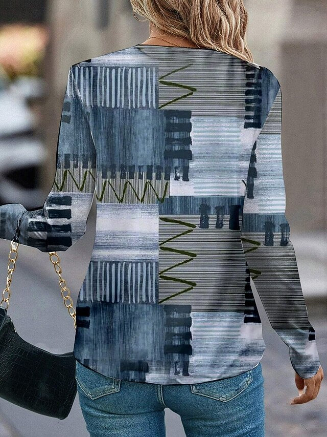 Women's T shirt Crew Neck Long Sleeve Tunic Graphic Modern