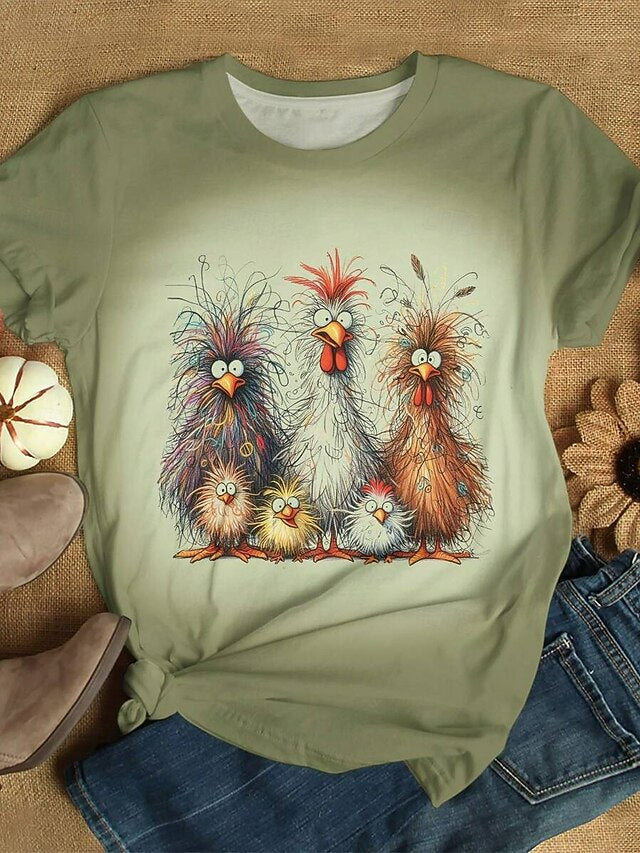 Women's T Shirt Print Ombre Graphic Rooster Vintage Stylish