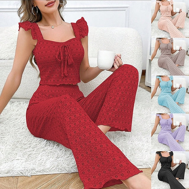 Women's Pajama Set Casual Comfort Pure Color Elastic Waist