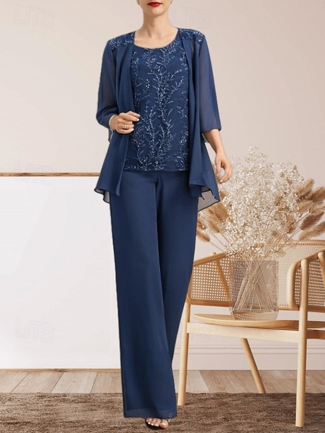 Dress Mother Piece 3 Pantsuit of Bride Elegant Guest Wedding the