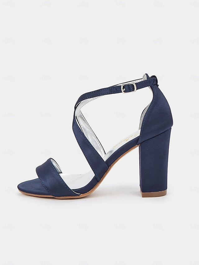 Elegant Heel Strappy Women's Sandals Block – Satin
