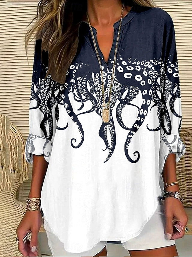 Women's Blouse Linen Like Breathable Lightweight Tunic V