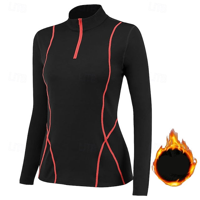Women's Fleece Workout Shirt Yoga Top Stand Collar Warm