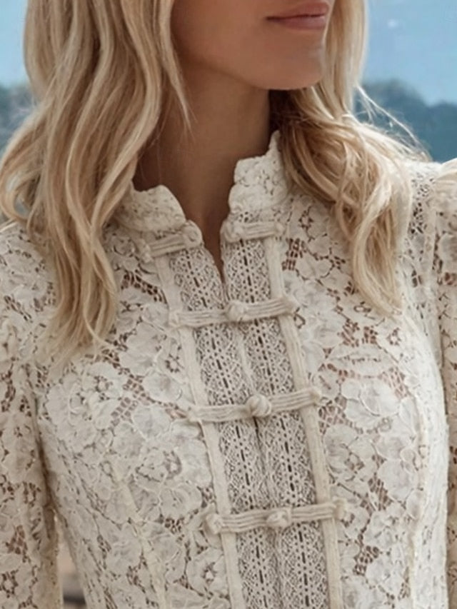 Women's Blouse Lace Solid Color Stylish Casual Long Sleeve