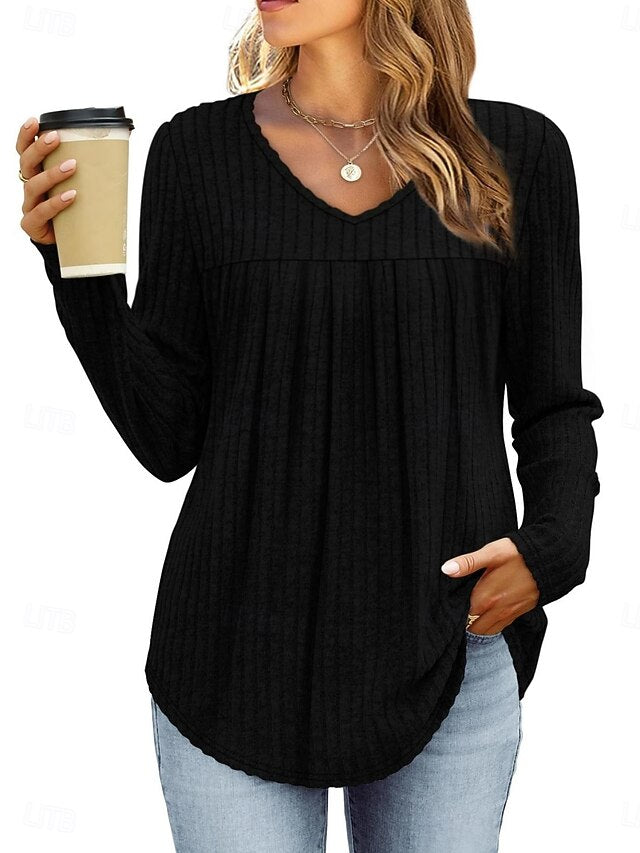 Women's Shirt Blouse Long Sleeve Tops Ruched Plain Stylish