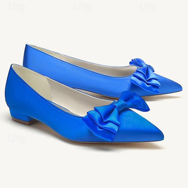 Bowknot Party Heel Pointed Women's Wedding Low Shoes Flats