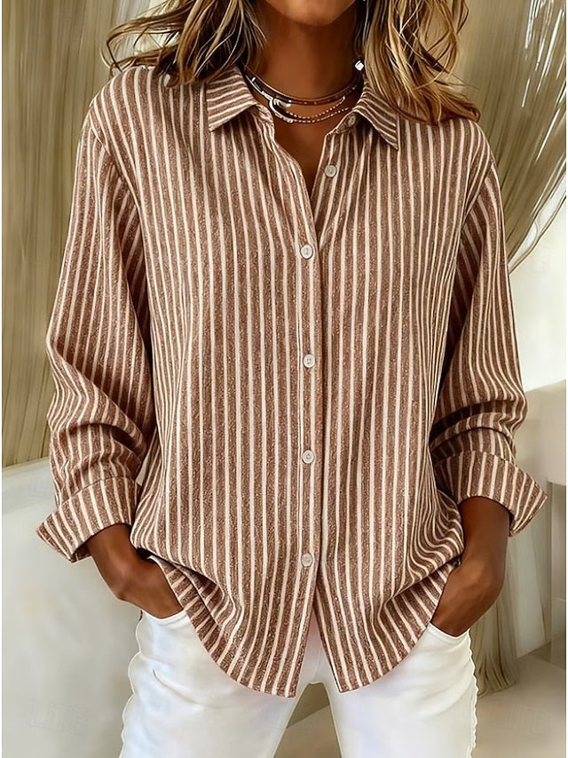 Women's Shirt Blouse Buttons Print Striped Vintage Stylish