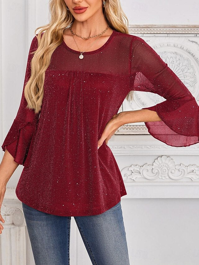 Women's Shirt Blouse Mesh Plain Stylish Classic Modern Long