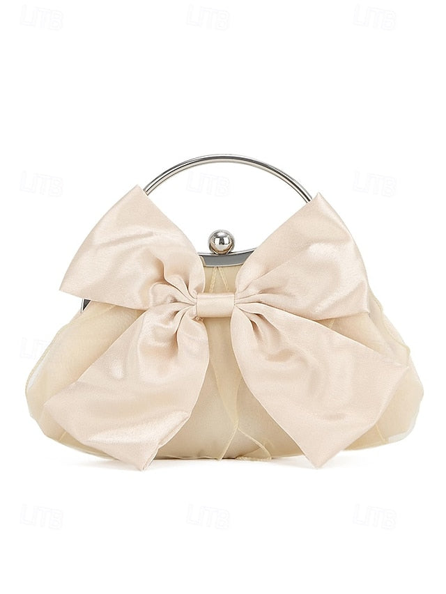 Evening Bag – Satin Clutch Women's Pearl Bow Elegant