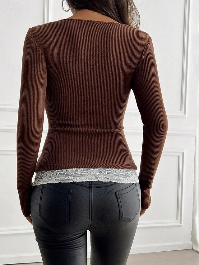 Women's T-Shirt  Solid Color Stylish Casual Long Sleeve