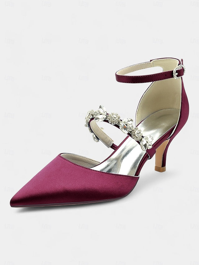 Black - Rhinestone Embellishments with Heels Women's Satin