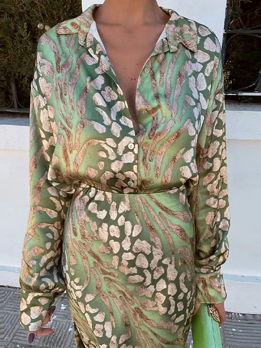 Women's Shirt Pencil Long Sleeve V Neck Ombre Print Elegant