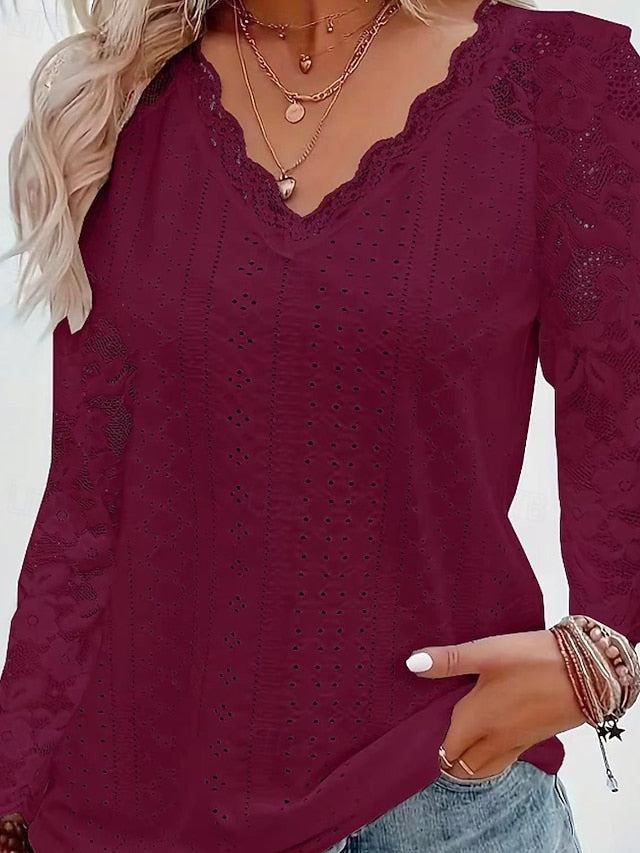 Women's Blouse Lace Tops Lace Patchwork Plain Active