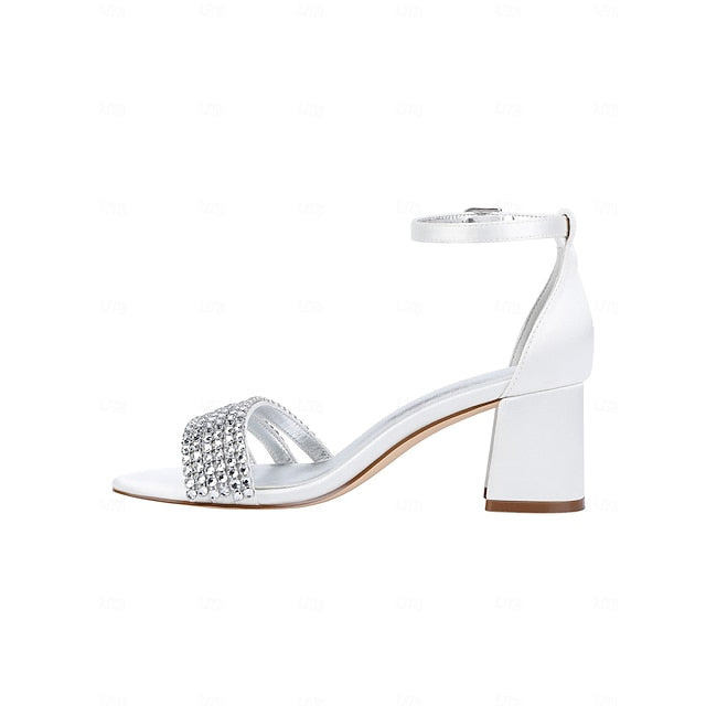 Rhinestone Satin Women's Purple Heel with Block Sandals