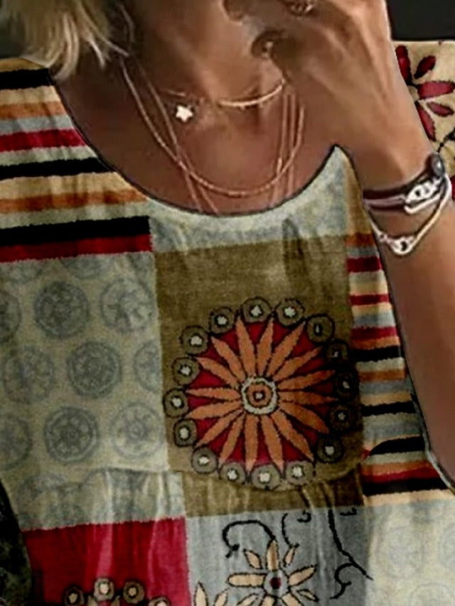 Women's Blouse Print Geometric Color Block Ethnic Retro