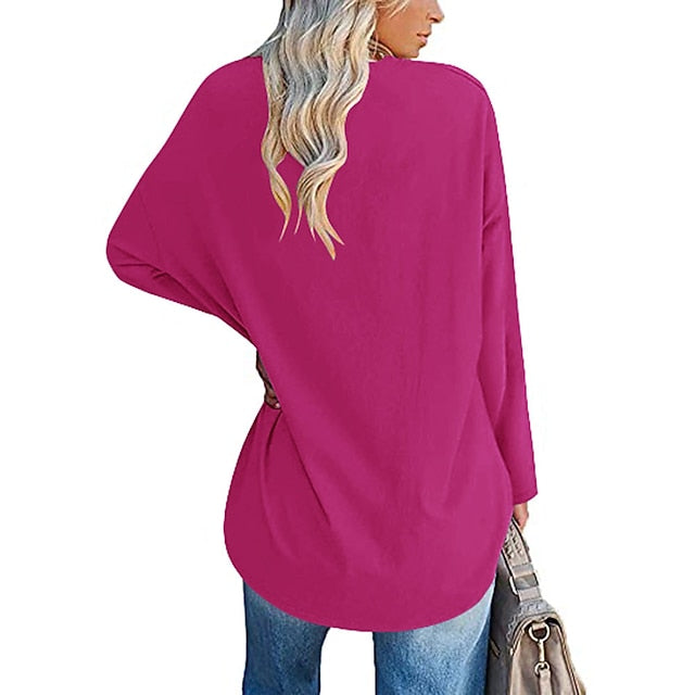 Women's T Shirt Plain Basic Long Sleeve V Neck Regular Tops