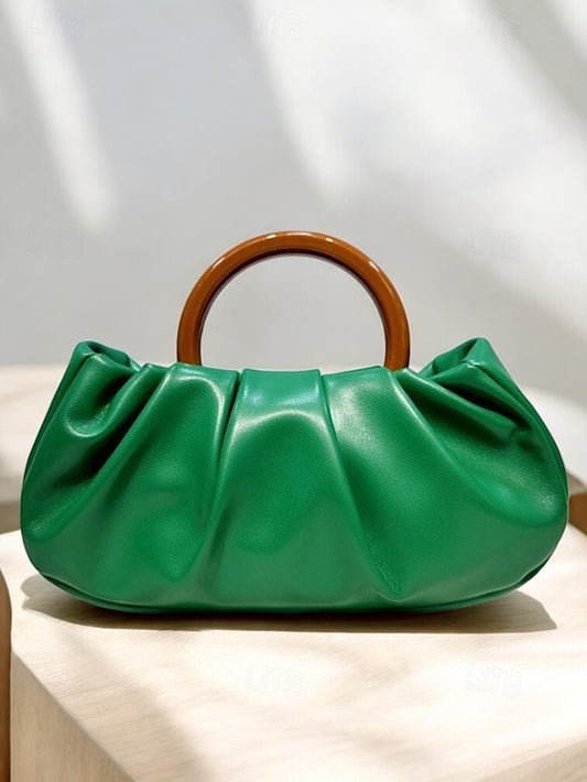 Tote with Pleated Faux Acrylic Clutch Leather Women's Bag