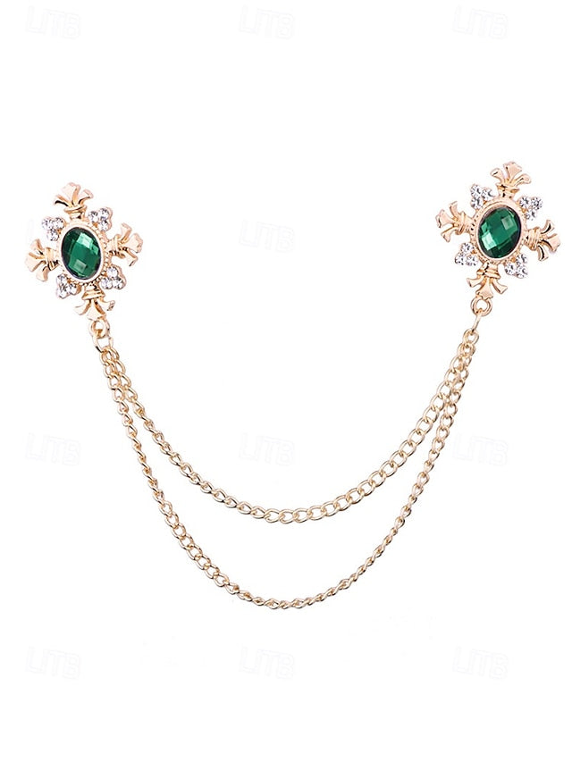 Double Collar Chain Elegant Gem Vintage Brooch Blue –