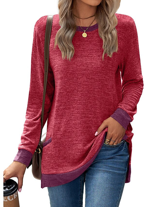 Women's T Shirt Print Color Block Basic Long Sleeve Puff