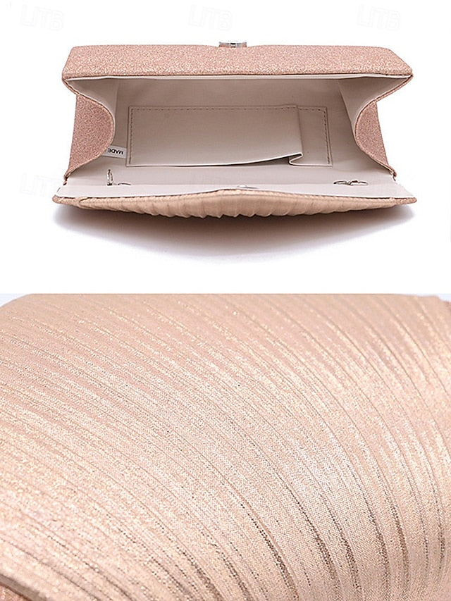 Champagne Pleated Clutch with Bag Glitter Design – Evening