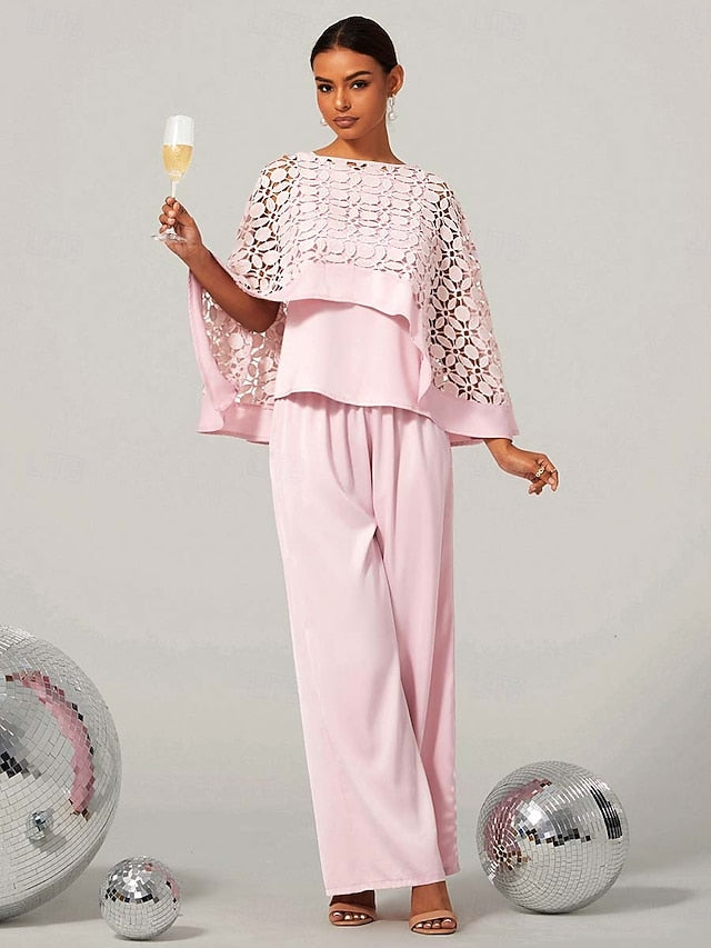 Women's Two-Piece Set Cape Top Cutouts High Waist Wide-Leg